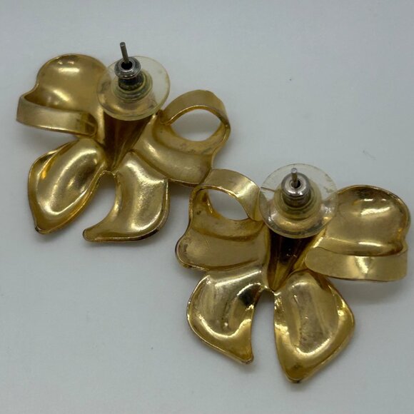 Vintage Gold-Tone Heart & Bow Pierced Earrings Set Statement Vintage - Picture 11 of 11